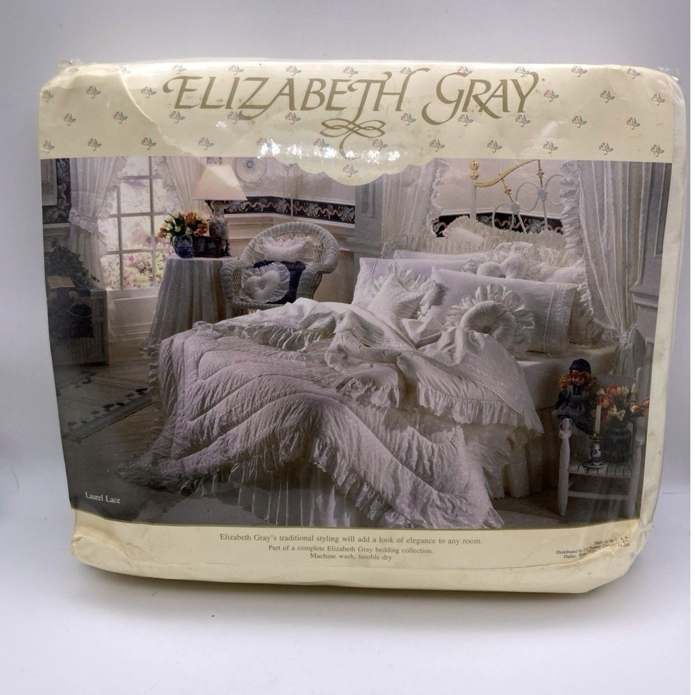 Vintage Elizabeth Gray Laurel Lace Ecru Percale Full Sheet Set USA